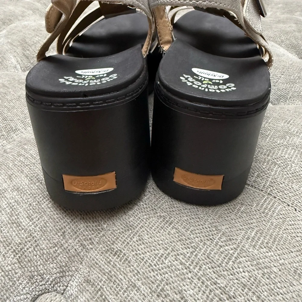 DR. SCHOLL’S Check It Out Platform Sandals Silver and Black Chunky Lug Sole Sz 8